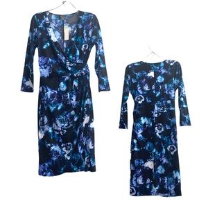 NEW Gorgeous Floral faux wrap body con dress. Sz S
